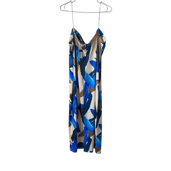 PrettyLittleThing Plus Size 22 Abstract Blue Brushstroke Print Midi Slip Dress - Picture 3 of 7